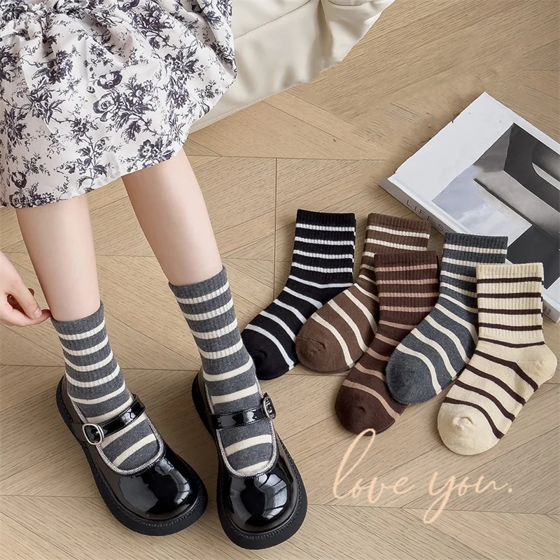 Lawadka 5Pairs/set Striped Children Socks For Boys Girls Fashion Cotton Student Sport Girl Boy Sock Autumn Winter 3Y 10Y 12Y 16Y