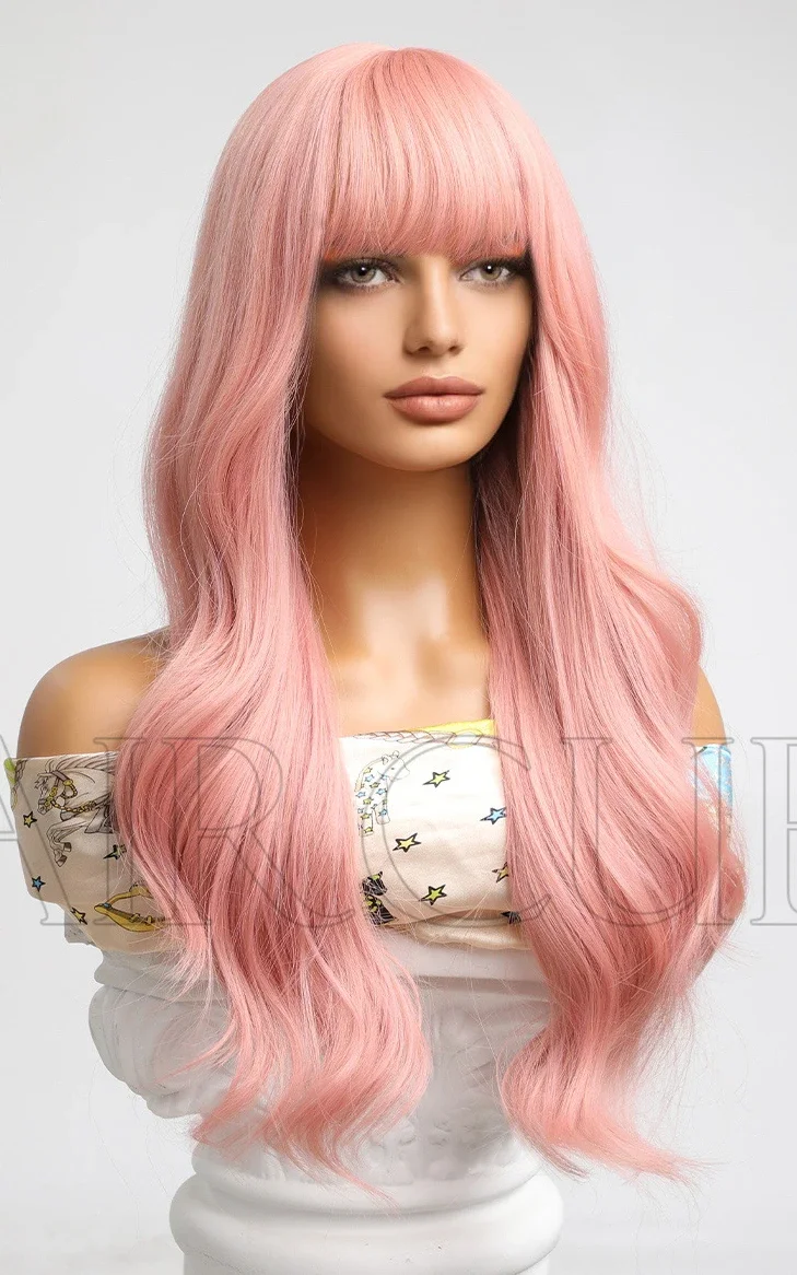 Fashion long Ombre 2Style Pink Curly hair Wig For Women’s Christmas Halloween Gift Cosplay Costume Party Wigs