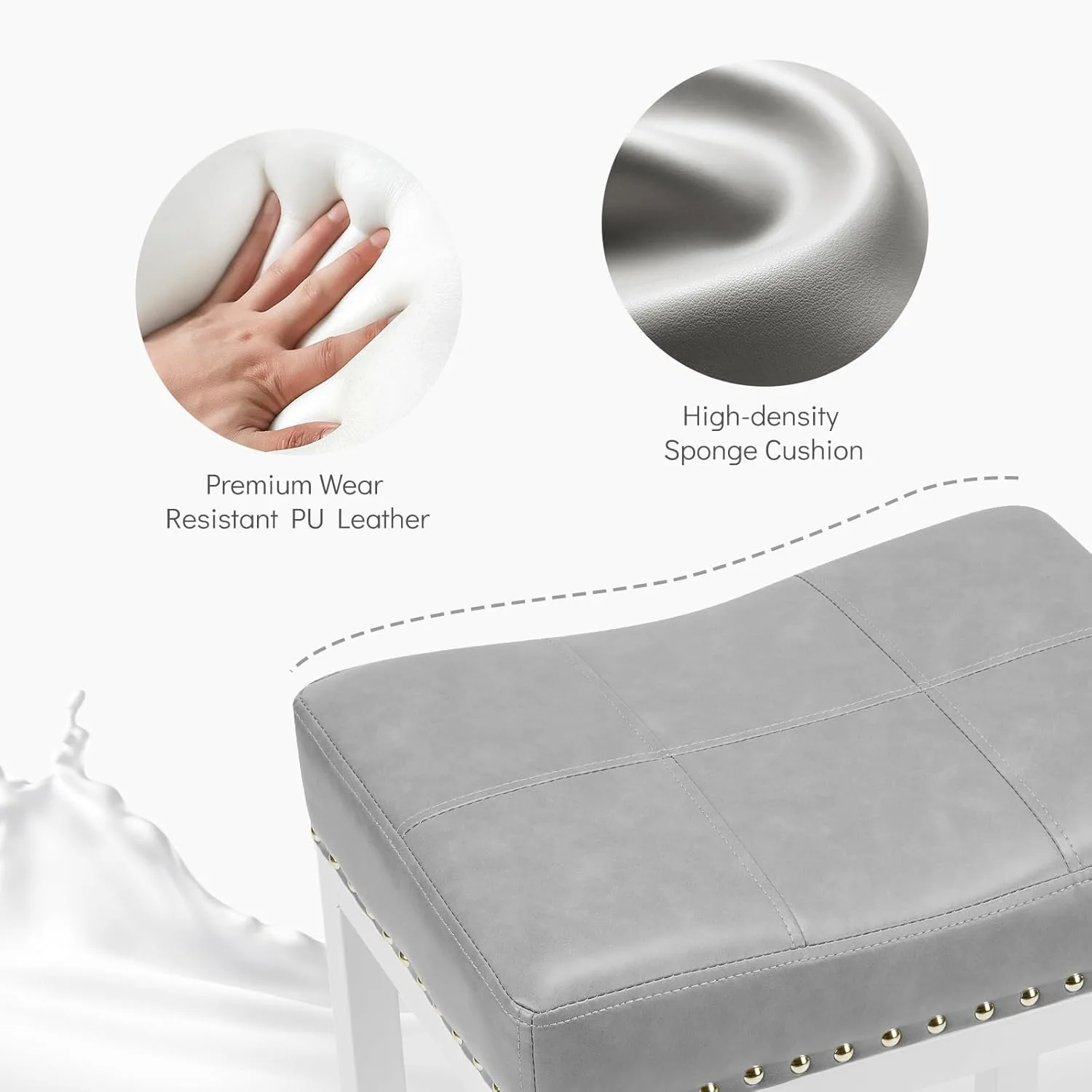 2-Pack 4 Inch Saddle Stools Gray, Height Adjustable with Thick Seat & Footrest for Kitchen