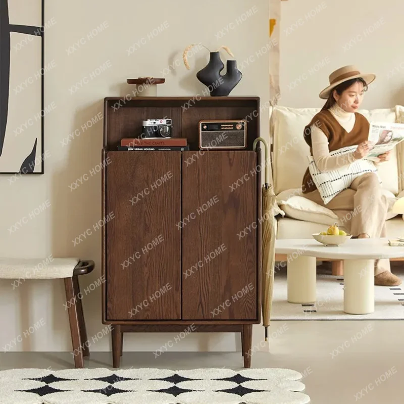 XX Home door solid wood shoe cabinet modern oak black walnut living room entrance cabinet