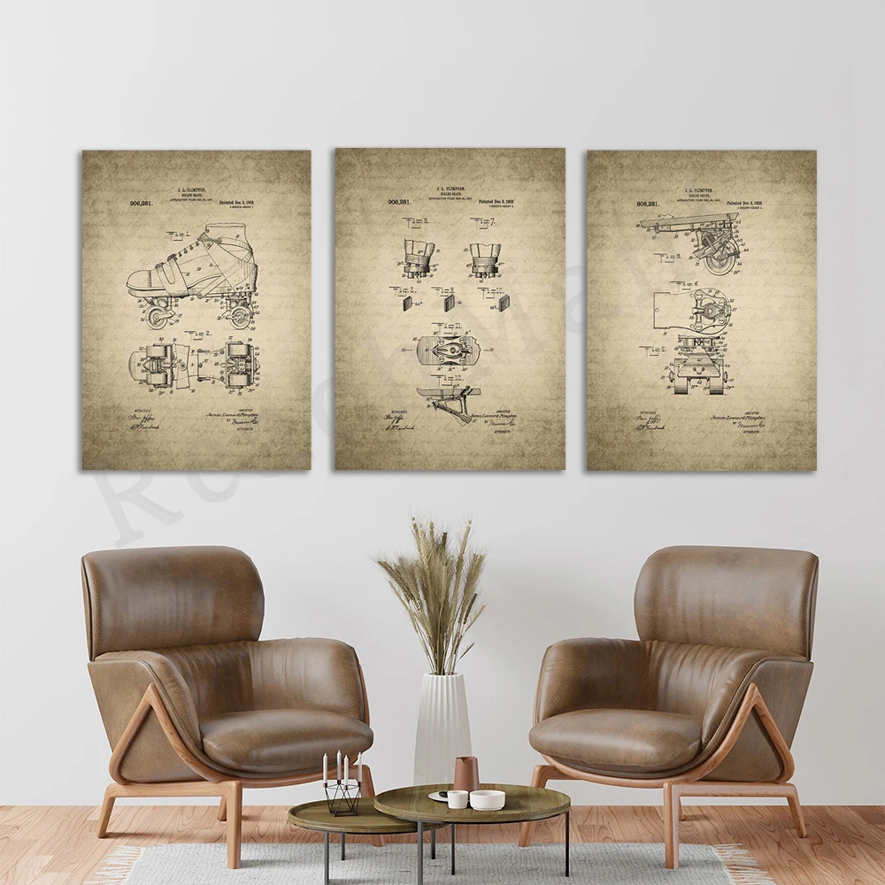 Vintage Skate Patents, Skate Wall Art, Skater Gifts, Vintage Prints, Printable Wall Designs, Vintage Inventions