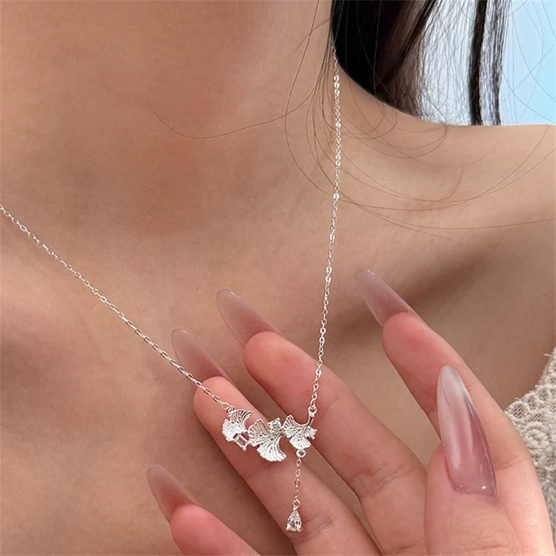 XIYANIKE الكورية الجنكة ليف قلادة القلائد للنساء سيدة حساسة موضة جديدة سلسلة الترقوة مجوهرات هدية حفلة يوميا #2