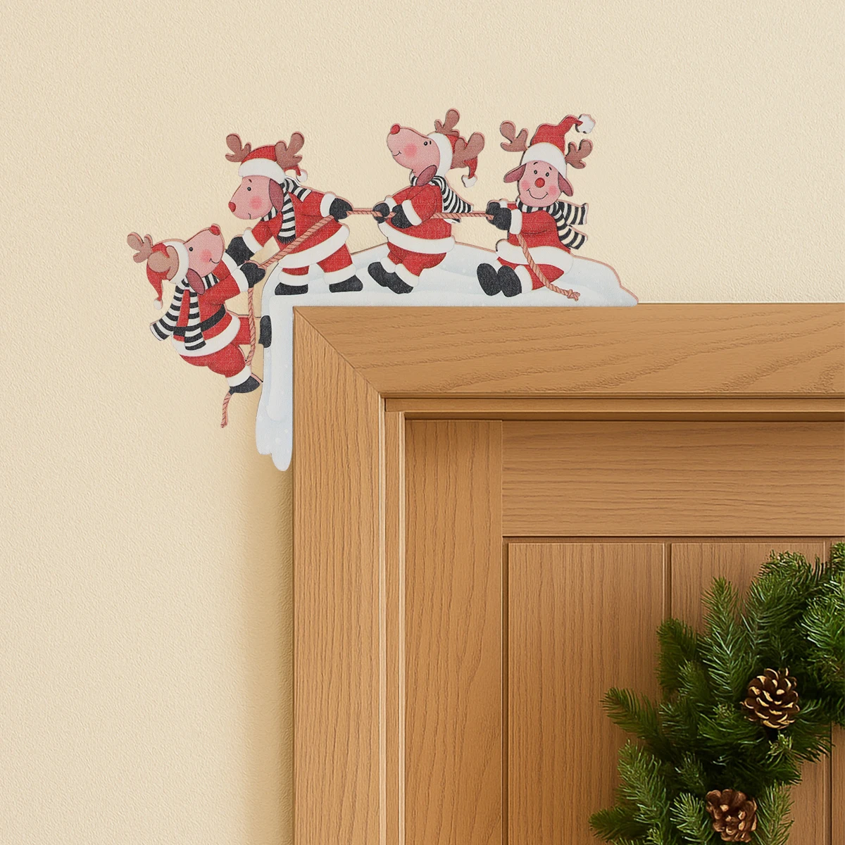 

Christmas Reindeer Door Frame Decor Merry Christmas Decoration for Home 2025 Pendant Xmas Double-sided Wood Ornaments Navidad