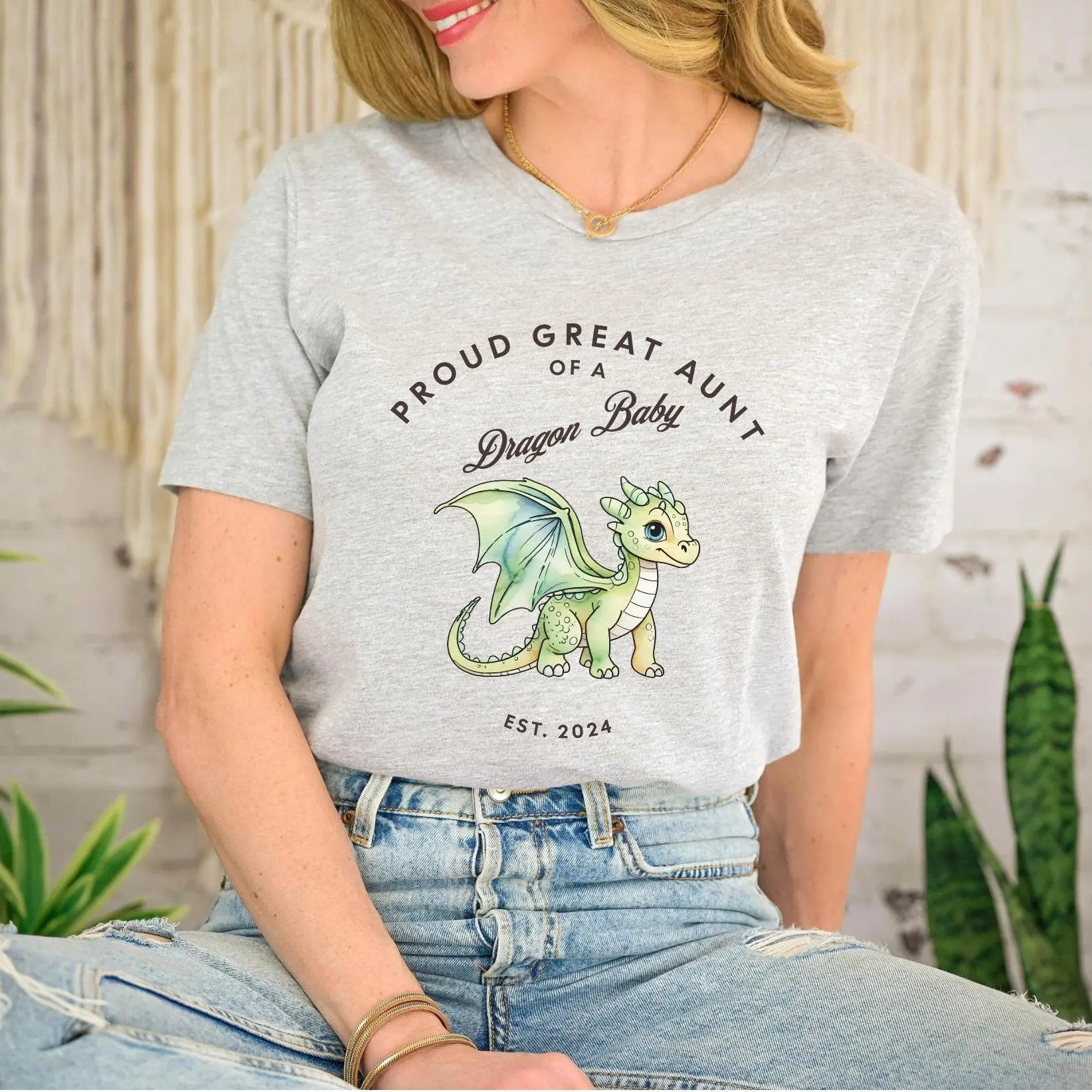 Family Matching Pregnancy AnnouncemenT T Shirt Year of Dragon for Great Aunt New Baby Reveal Pregnant 2024