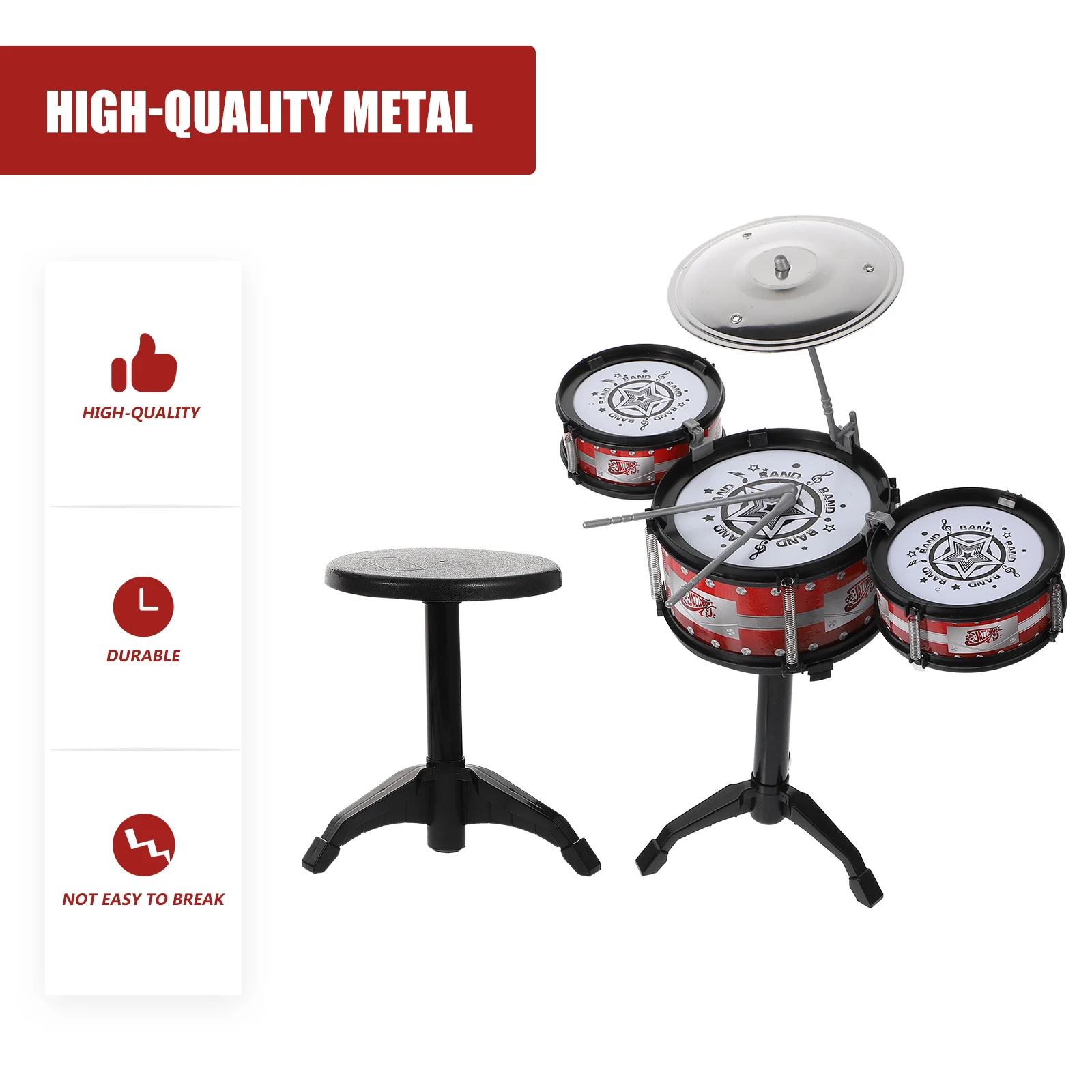 1 set di batteria per bambini, colori assortiti, strumento musicale educativo, baby shower, regalo di compleanno di Natale, giocattolo per batteria musicale