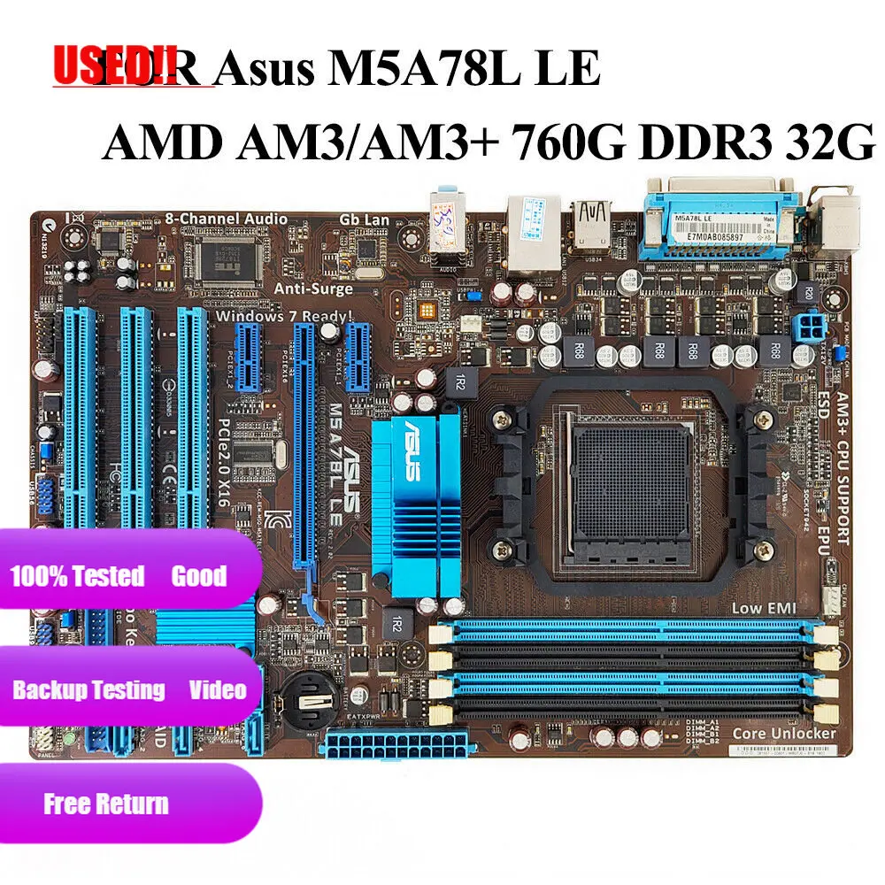 Asus 오리지널 데스크탑 마더보드, AMD 760G 소켓, AM3 + DDR3 32G, SATA2, USB2.0 ATX, M5A78L LE