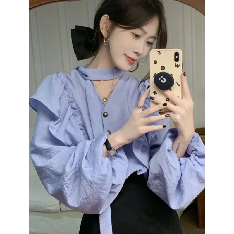 

Korean Fashion Early Autumn Long Sleeved French Gentle Top 2024 Women's New Unique Design Feeling Shirt Female Clothing