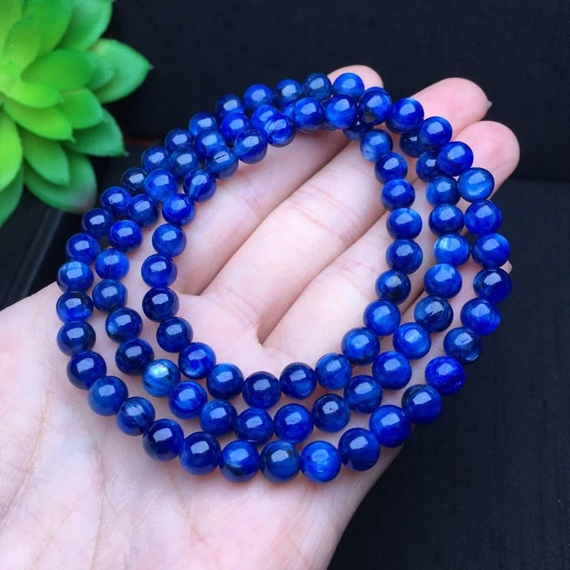 Natural Blue Kyanite 3 Laps Beads Bracelet Necklace 6mm Gemstone Stretch Women Men Kyanite Pendant Cat Eye AAAAAA