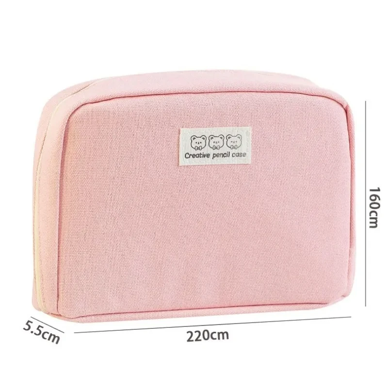 Large Capacity Pencil Bag Aesthetic School Girls Pink Canvas Pencil Box Stationery Pen Case Zipper Pencil Pouch School Supplies