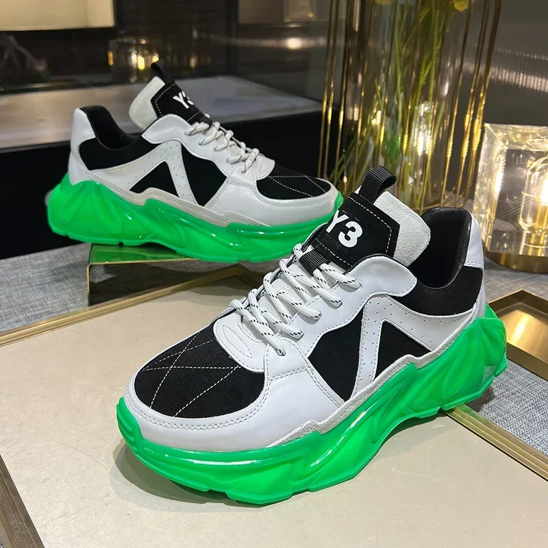 Fashion Design lederen sneakers heren zomer 2023, platformtrainers met ronde neus, lichtgewicht hardloopschoenen voor heren, handgemaakte tennisschoen