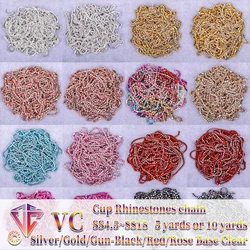 VC 1/5yard SS6-SS18(1.5mm-4.5mm)Silver/Gold Red Base Crystal rhinestonechain Sewing Glass rhinestone cup chain