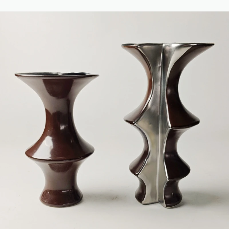 Ceramic Vase Red Knot Geometric Splicing Ceramic Handicraft Floral Arrangement Accessories Terrarium Home Decoration