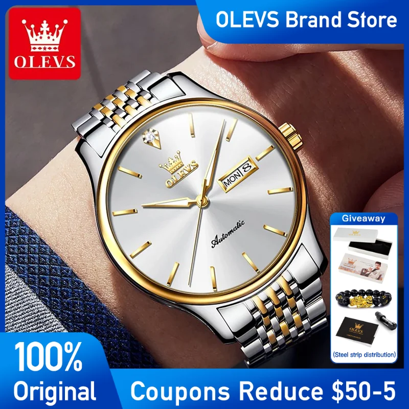 

OLEVS 9960 Mens Watch Original mechanical watch Waterproof Luminous Men's Wristwatch Stainless steel Luxury Dual calendar Reloj