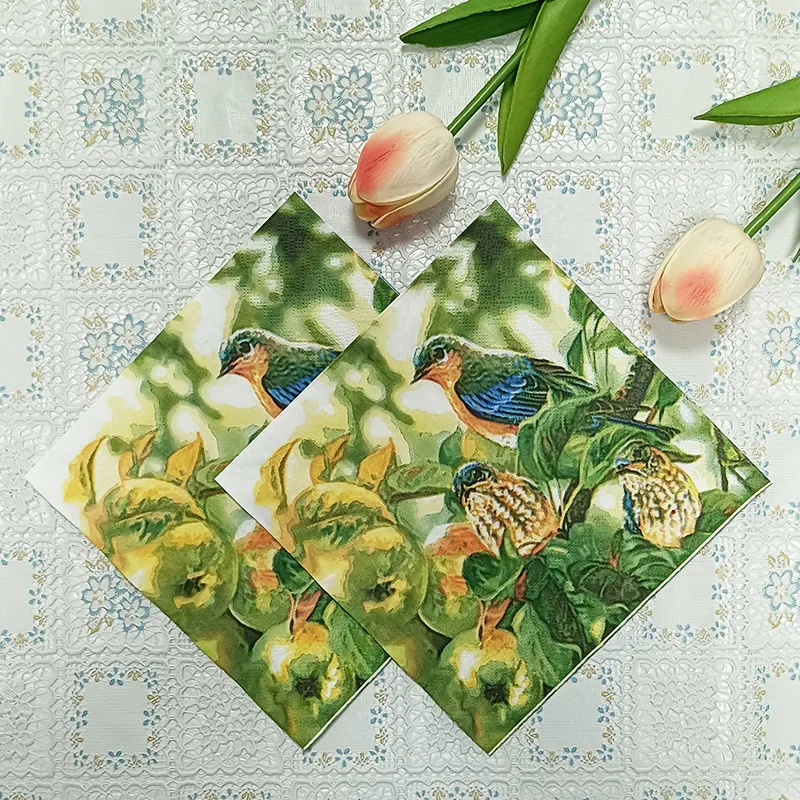 

20 шт./пакет, 33 см, 2-слойные салфетки с зелеными фруктами и птицами, украшения для вечеринки, красочная бумага, сделай сам, бумага для декупажа