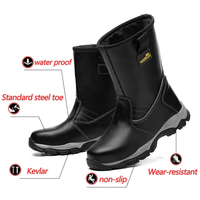 

High Quality Safety Boots Leather Shoes Mid-calf Boot Anti-smash Anti-puncture Work Boots Steel Toe Cap winter Boots WaterProof