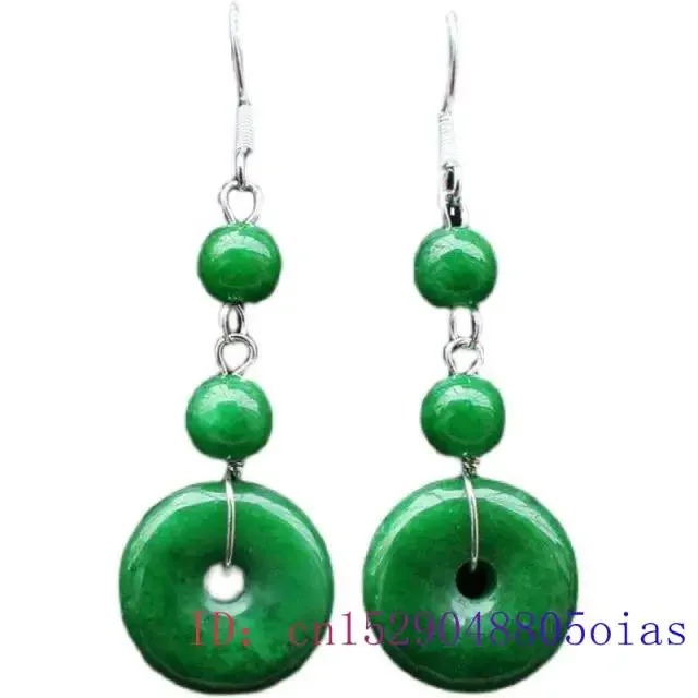 Green Jade Donut Earrings for Women Jewelry Gemstones Carved Charms Amulets Natural 925 Silver Chinese Accessories Vintage