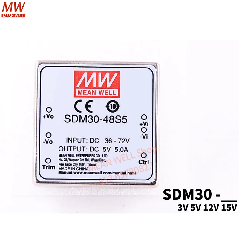 MEAN WELL Switching Power Module 30W DC-DC Single Output SDM30-12S12 SDM30-24S12 SDM30-48S12 SDM30-24S5 SDM30-48S5