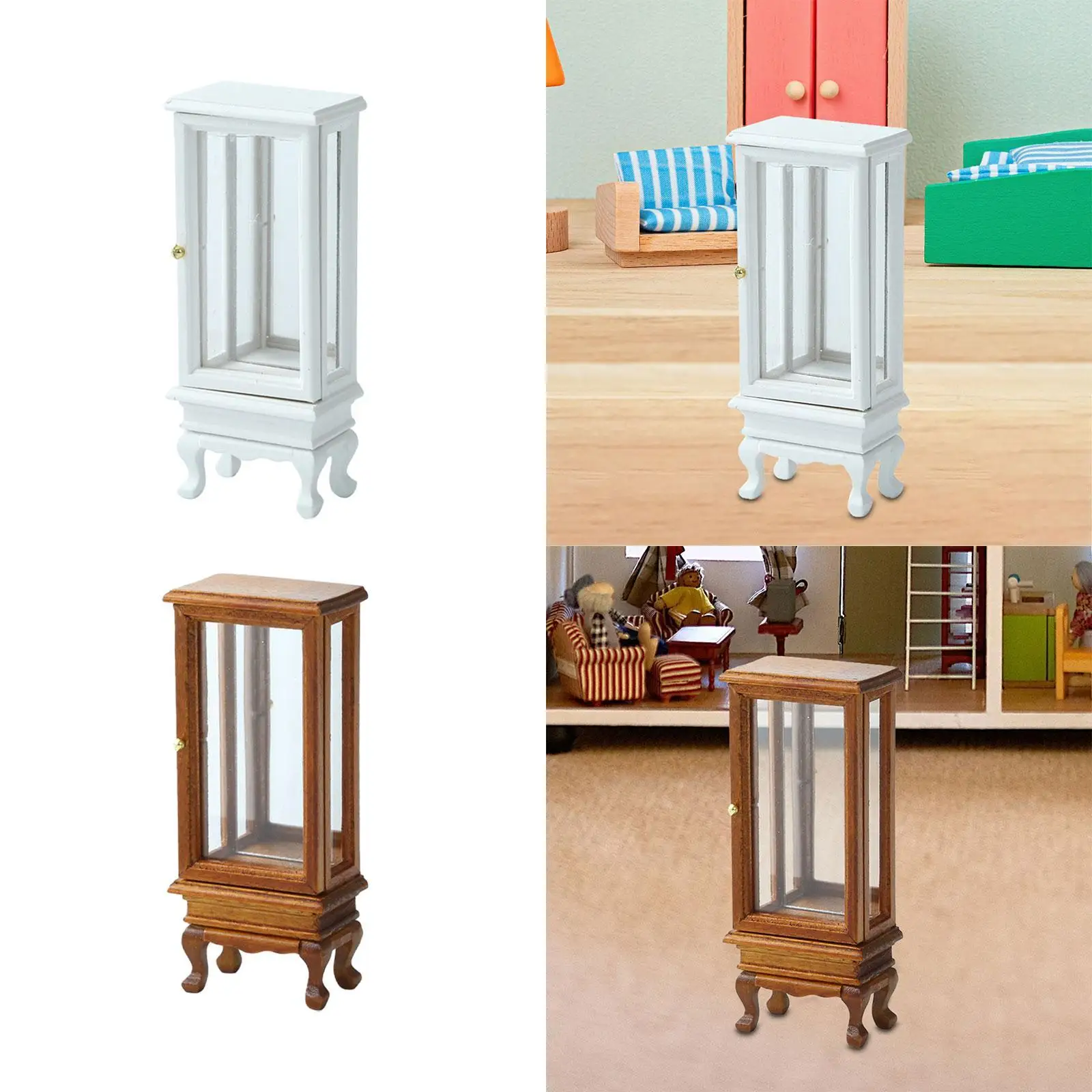 1/16 Puppenhaus-Kleiderschrank mit Spiegel, Miniatur-Holzmöbel für Schlafzimmer, Arbeitszimmer, Wohnzimmer-Zubehör, Schminkspiegel
