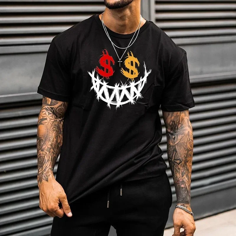 

New Men's Quick-drying T-shirt American Trendy Brand Smiley Face Printing Comfortable Sports Casual Breathable Short Sleeves