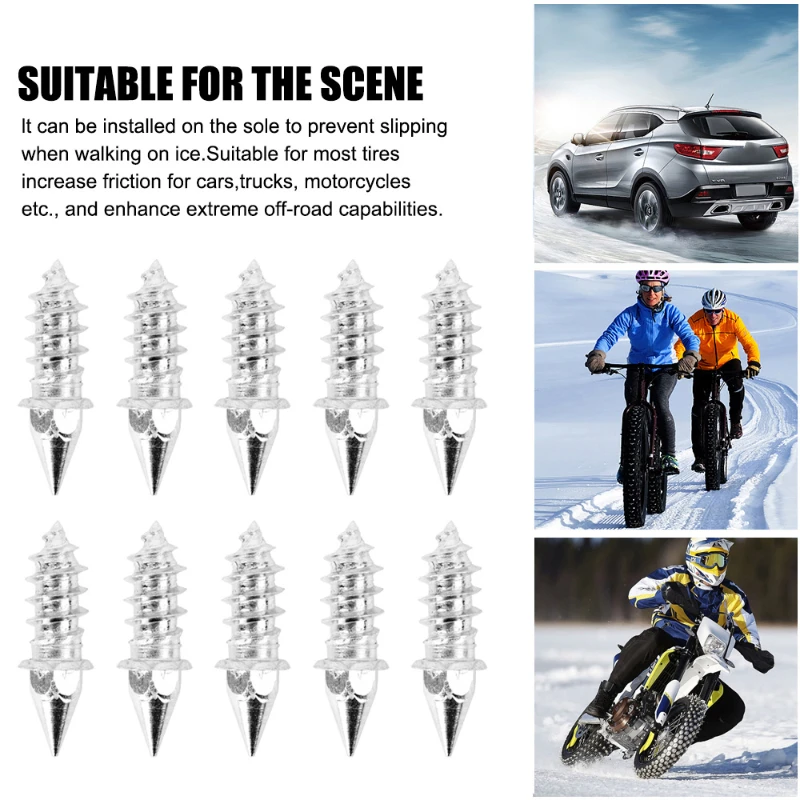 10PCS Alloy Tire Studs Screws Universal Anti-Slip Snow Nails for Car Motorcycle Bike Off-road Tyre Cleats Auto Snow Spikes