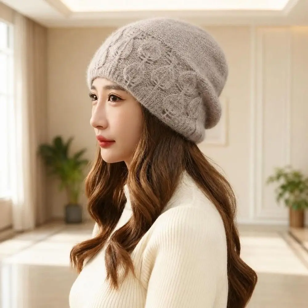 Fashion Loose Knitted Hat Windproof Cold Proof Beanie Hat Elastic Slouchy Pullover Hat Winter