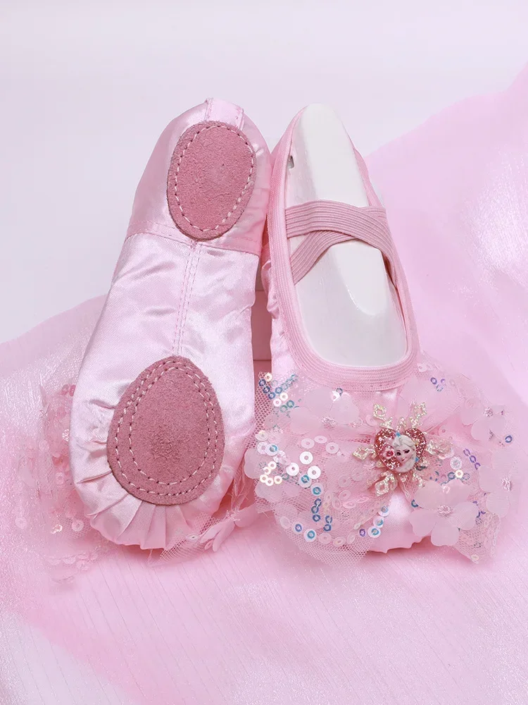 Zapato de baile de entrenamiento de suela blanda para niña, zapatos de Ballet bonitos para actuaciones en escenario, zapatos con garra de gato