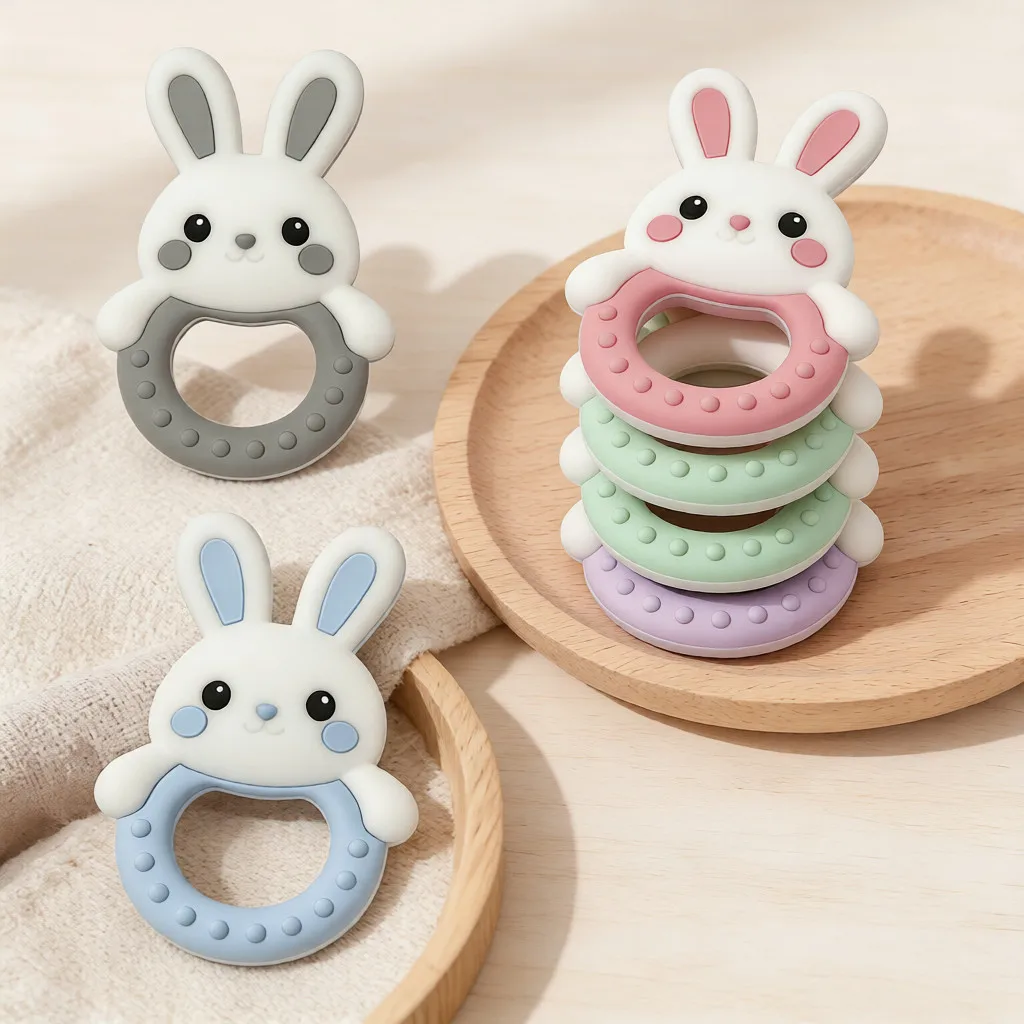 1Pcs Baby Teether Silicone Toy Pacifier Chain Making Cartoon Rabbit Nursing Teething Gifts Molar Chewing Newborn Accessories Toy view 2