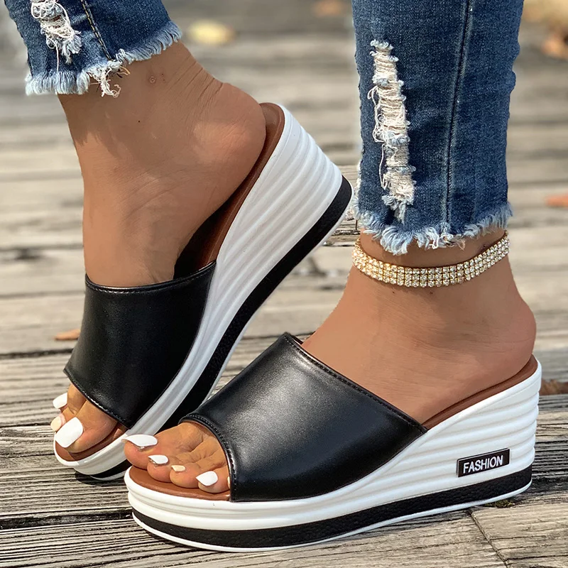 Womens High Heels Sandal Thick Bottom Casual Shoes Ladies Leisure Summer Wedges Sandals Woman Shoes Women Platform Mules Slipper