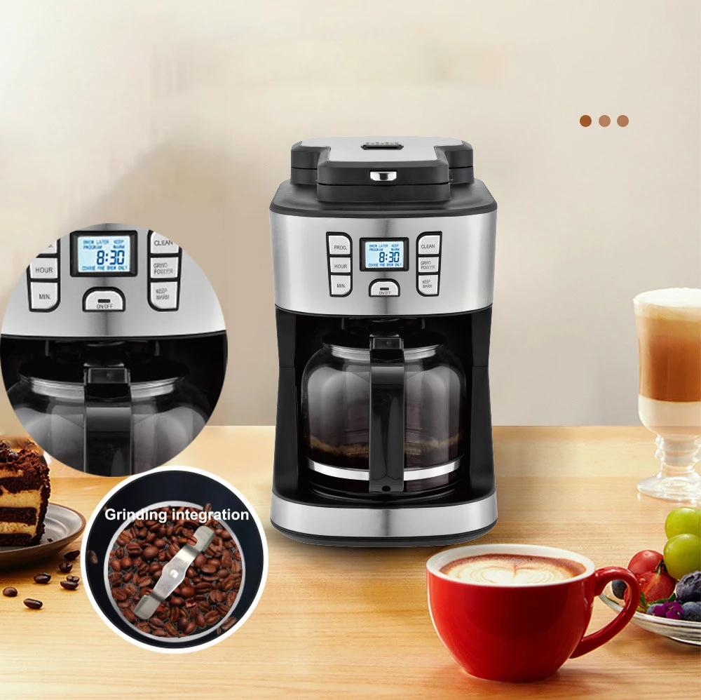 Automatic grinding beans 2 in 1 machine 220V /1000W American coffee machine home multi-function automatic drip coffee machine