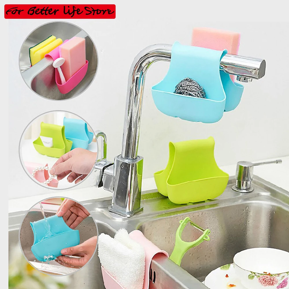 

3piece Stonego Kitchen Tools Kitchen Sink Saddle Style Double Silicone Sponge Holder Sink Rack Storage Organizer Soap Kitchen