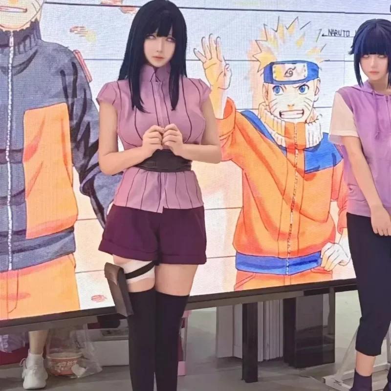 Costume cosplay Hyuga Hinata Set completo Abiti anime Personaggio Accessori per oggetti di scena Vacanza Carnevale Festa vestire Abito viola da donna