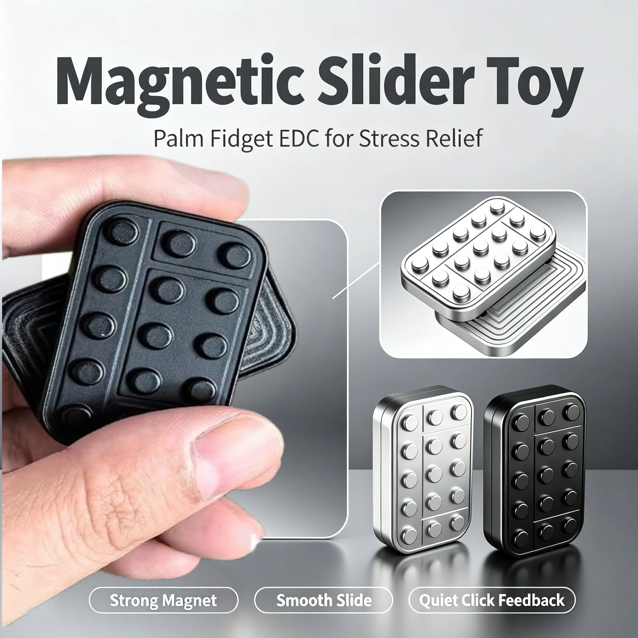 Metal Fidget Slider Push Block Adult EDC Toy - Strong Magnetic Haptic Sensory Stress Relief for ADHD Autism Focus For Adult Gift