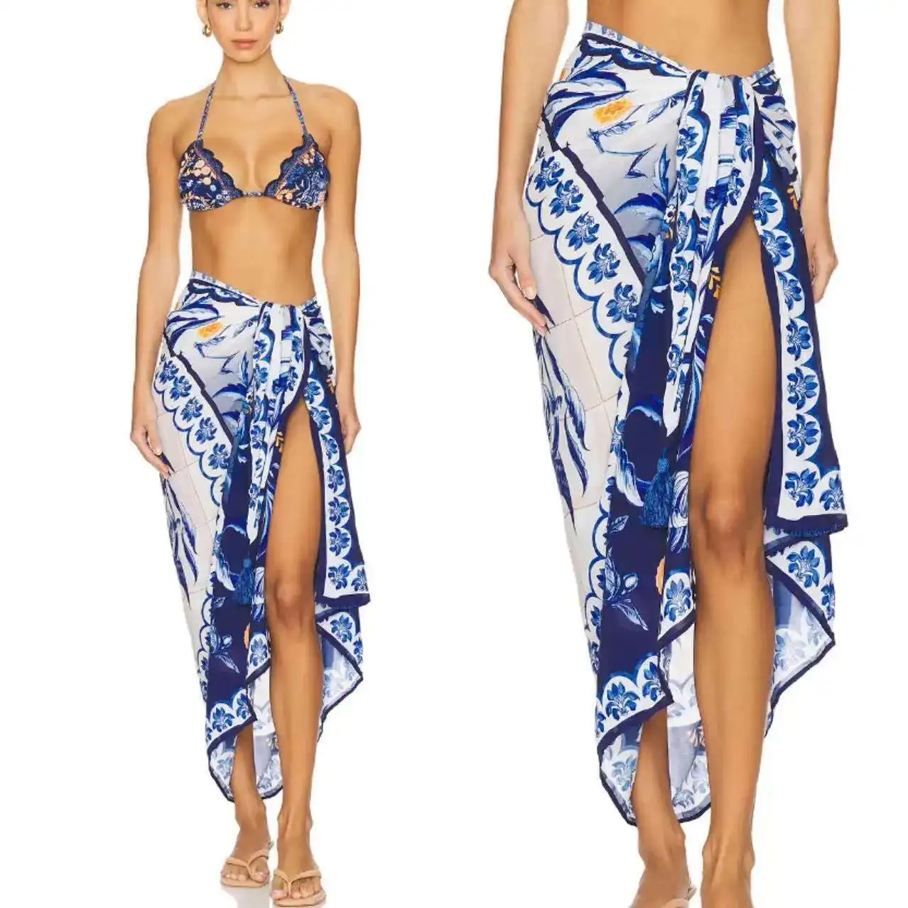 2025 Nuovo prodotto Gonna avvolgente stampata in cotone Bikini da donna Costume da bagno da spiaggia Grembiule Sarong