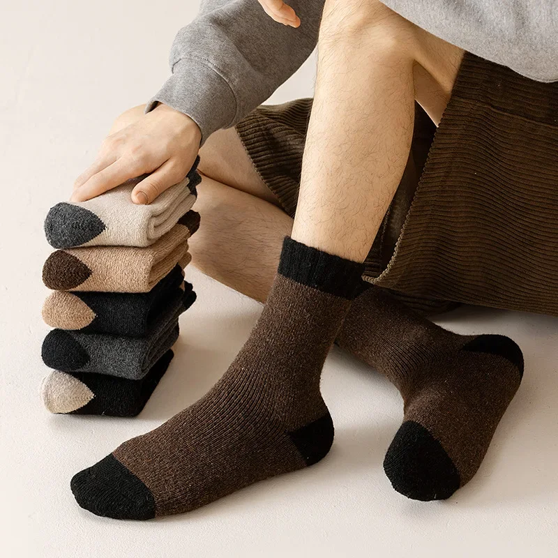 

1/6 пары шерстяных удобных носков средней длины, дышащие, теплые, для осени и зимы, толстые, с цветными вставками, в стиле ретро, повседневные носки
