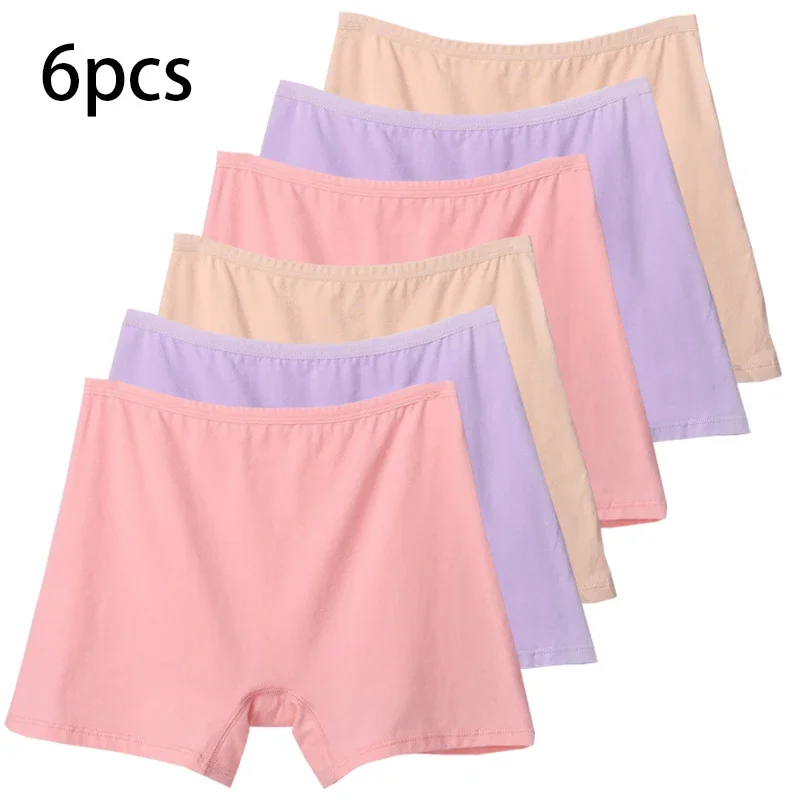 6pcs Cotton Women Panties Lady Plus Size Boxer Underwear High Waist Briefs Solid Color Female Lingerie Shorts Safety Panty