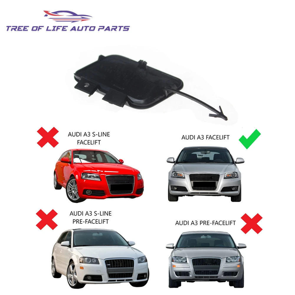 Unpainted Front Bumper Towing Tow Hook Eye Cover For Audi A3 8P 2008-2012 8P0807241B 8P0 807 241 B Replacement Compatible