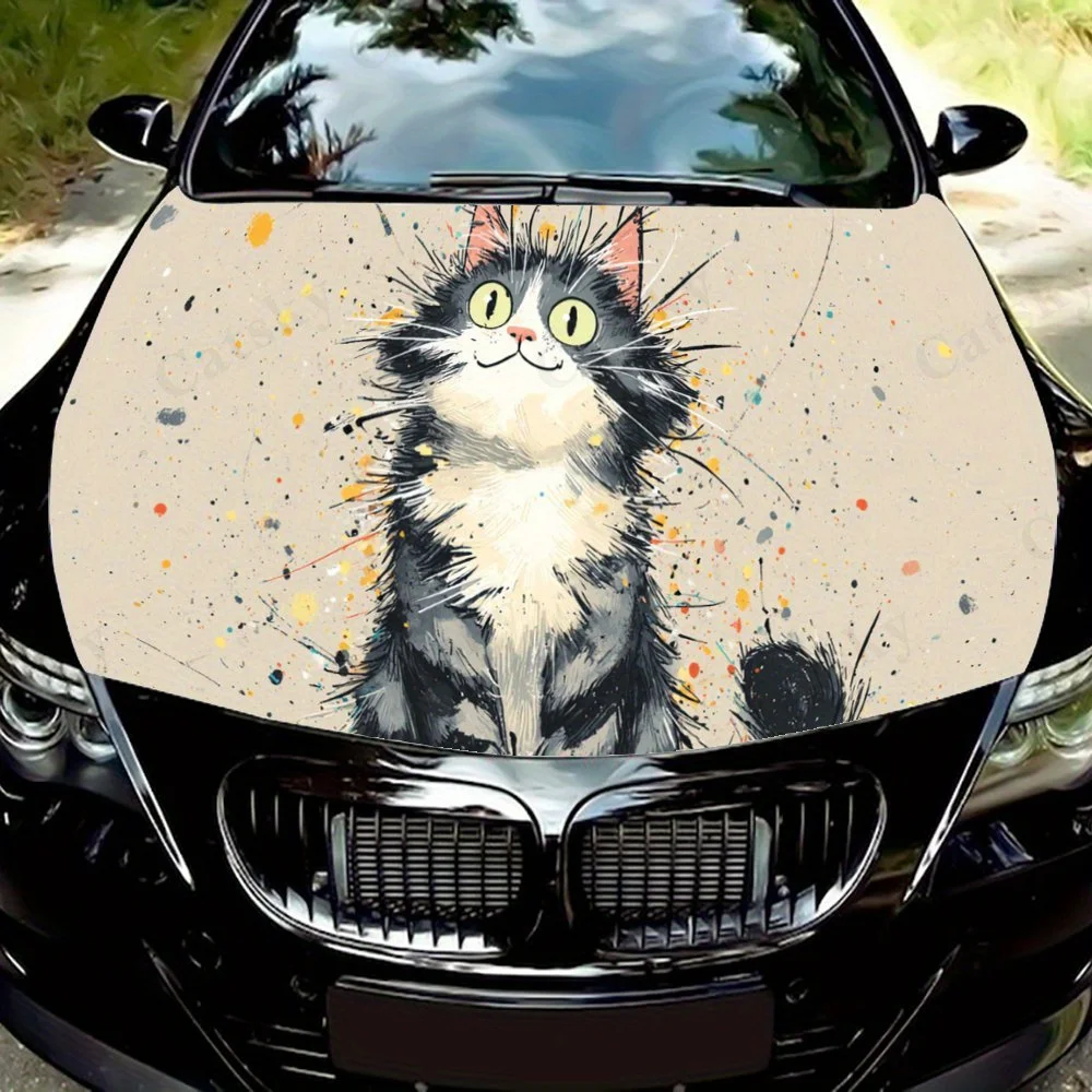 

Cool Splash - ink Cat car hood stickers, waterproof self-adhesive, scratch resistant, easy to stick, durable car PVC stickers, c