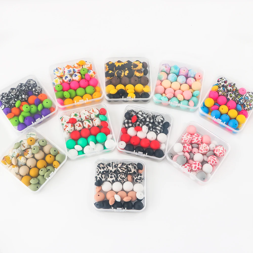 50Pcs/box Silicone Beads Loose Spacing Beads Hexagon Printed Beads For Making Bracelets Necklaces DIY Jewelry Accessories