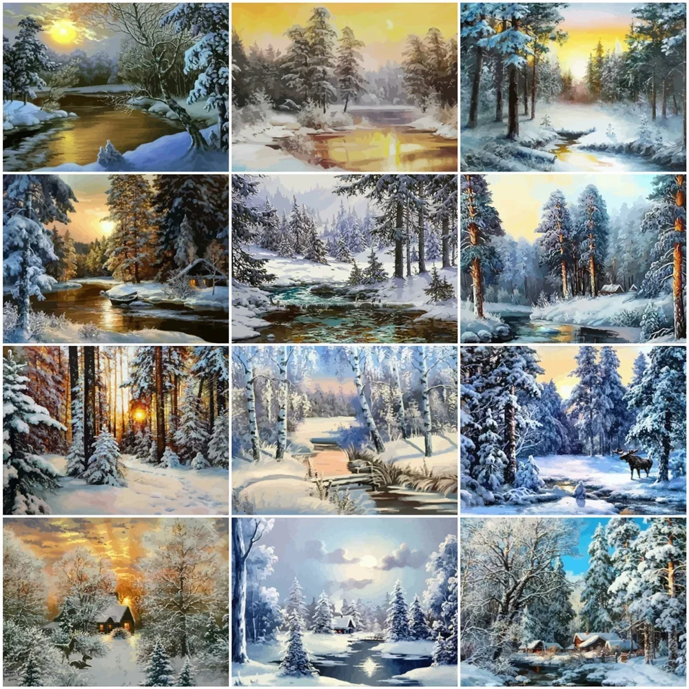 125436 Painting By Numbers Snow Modern Wall Art Pictures By Number Winter Landscape Home Decor For Unique Gift