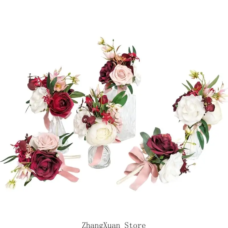 6 Stück Brautsträuße, künstliche PVC-Rosen für Hochzeitszeremonie, Dekoration, 3 x – Detail 4