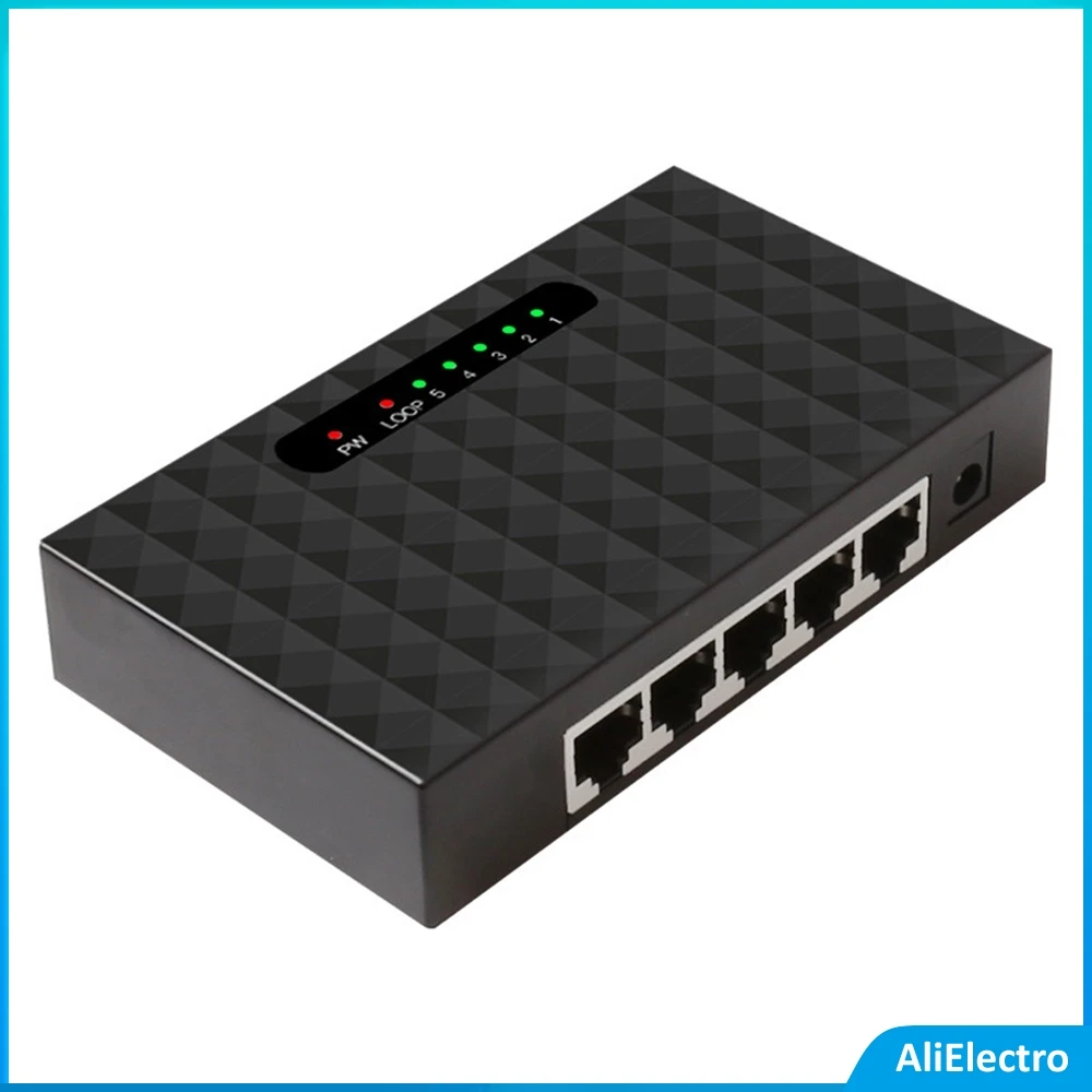 5 Ports RJ45 Desktop Gigabit Ethernet Switch Fast Network Switch LAN Hub with Loop Warning 10/100/1000Mpbs