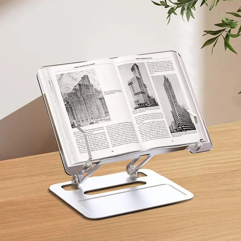 Soporte de libro para escritorio, soporte plegable y ajustable con Clip elástico para lectura