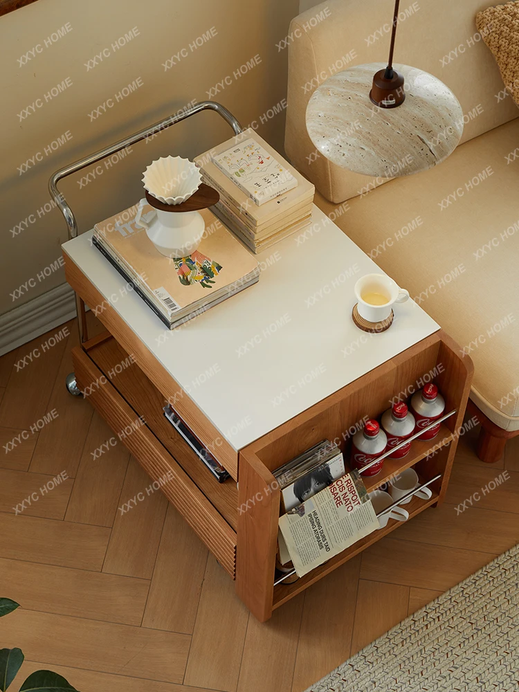 Table Solid Wood Small Stove  Boiling Mobile  Cabinet Stone Plate Tea Table Side Table