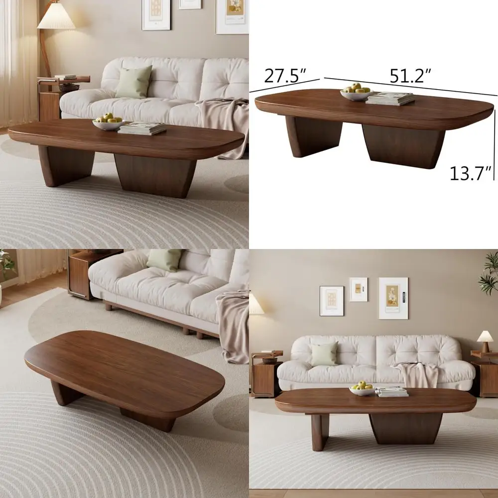 Mid Century Modern Walnut Coffee Table, Rounded Corners, Suitable for Living Room and Office