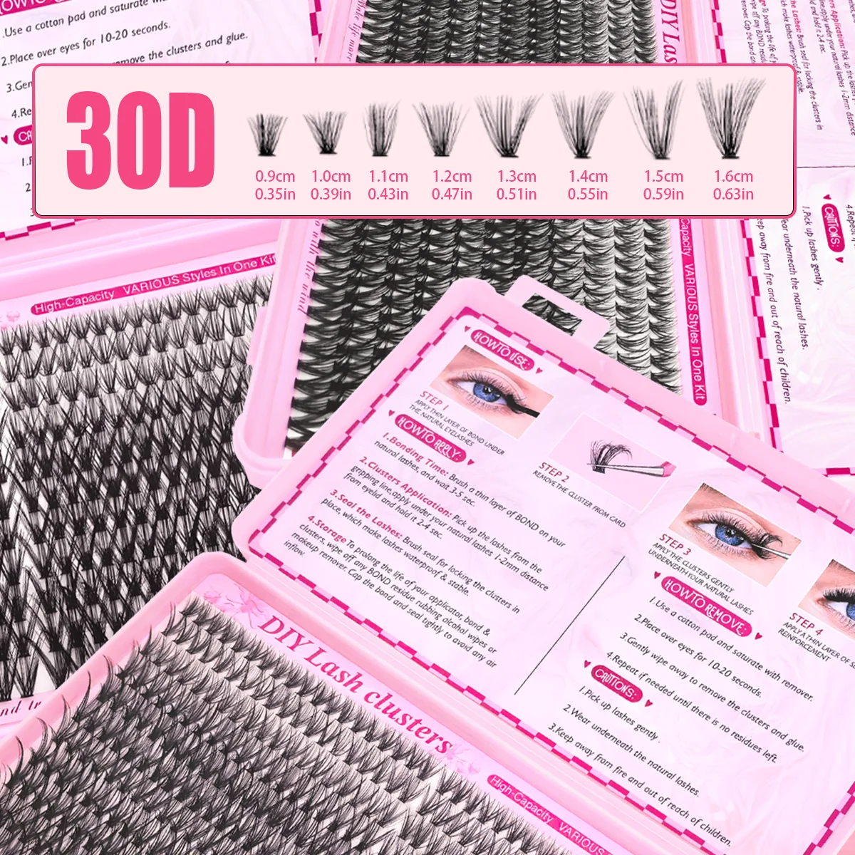 440 Uds 30D pestañas postizas DIY, longitud mixta de 10-16mm, rizo D, con pegamento y pinzas de doble punta, creando ojos grandes encantadores