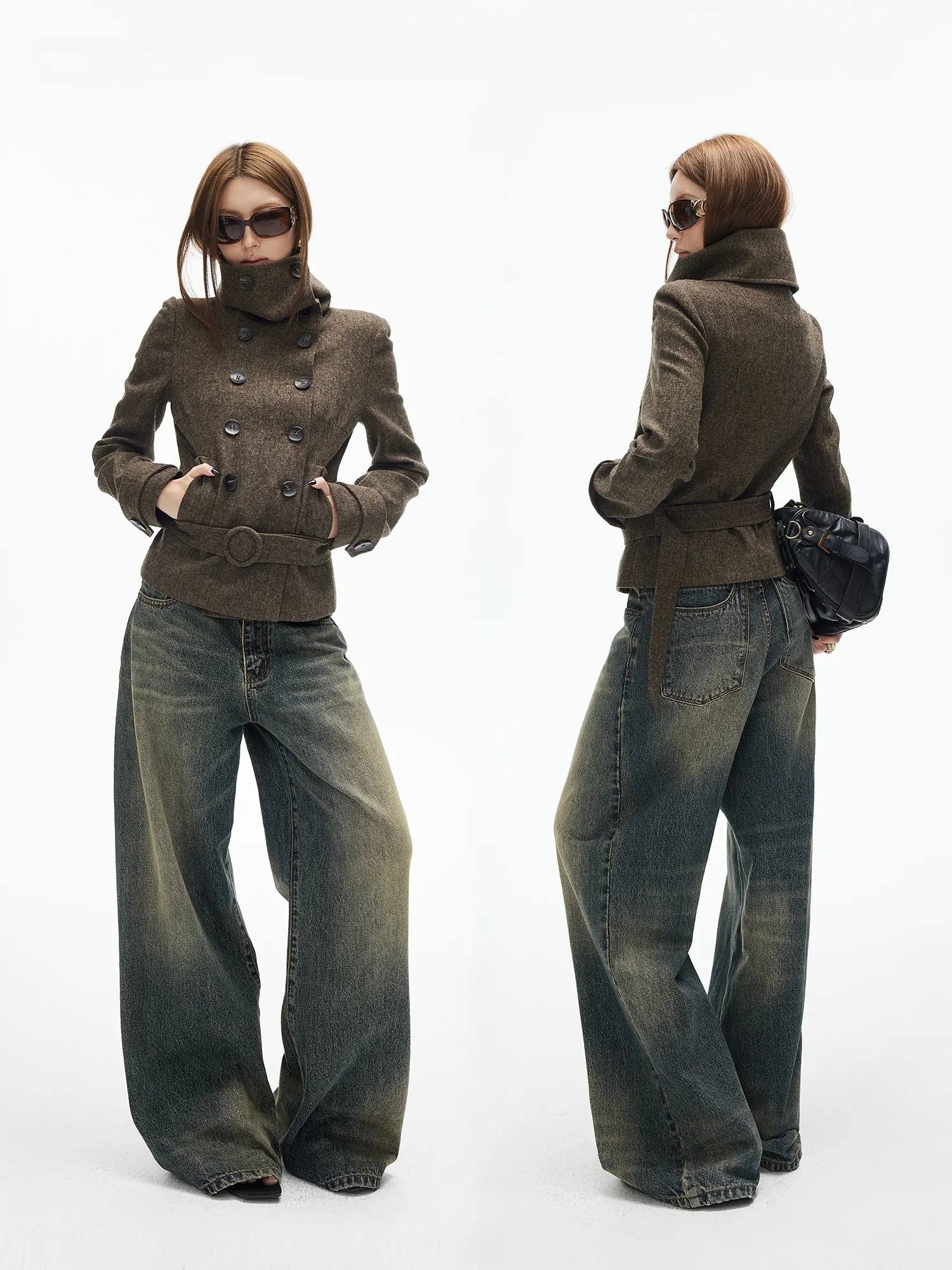 

Джинсы Classiciamxiaa Unique: винтажные, прямого кроя, с эффектом потертости, из денима с цементно-желтыми цветными блоками, с деконструированными карманами, в повседневном стиле