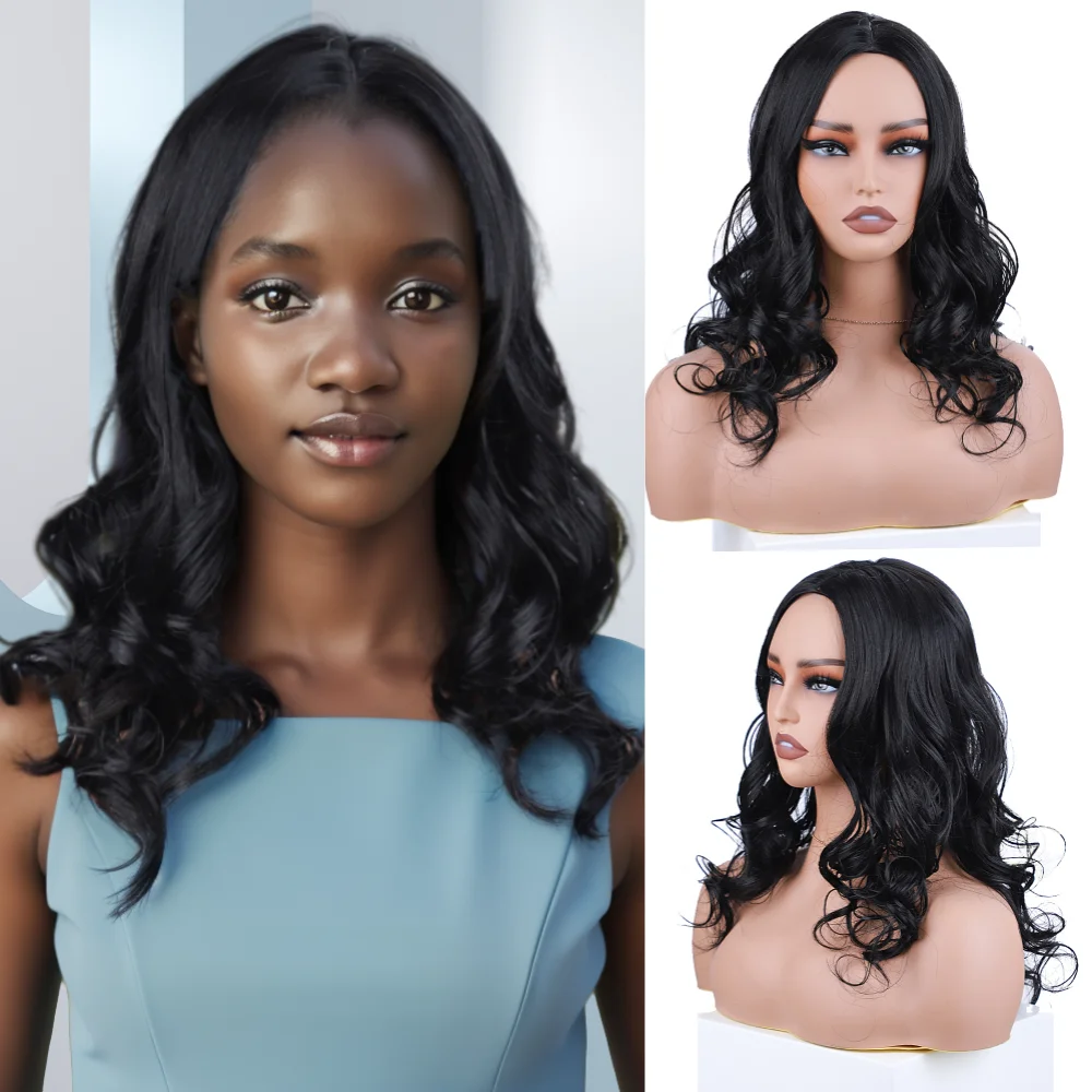 Loose Curly Synthetic Wigs for Women Long Curly Black Synthetic Hair Middle Part Wigs Synthetic Curly Wigs Artificial Scalp Wigs