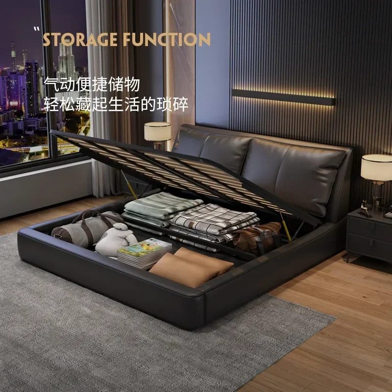 Italian Light Luxury Leather Bed Modern Minimalist Master Bedroom High End Atmosphere 1.8m Double Bed Storage Wedding