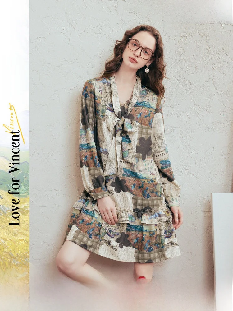 

Новая юбка с принтом «Артистическое сердце» Ван Гога, коллекция Весна 2026, укороченная, свободного кроя, из полиэфирного волокна