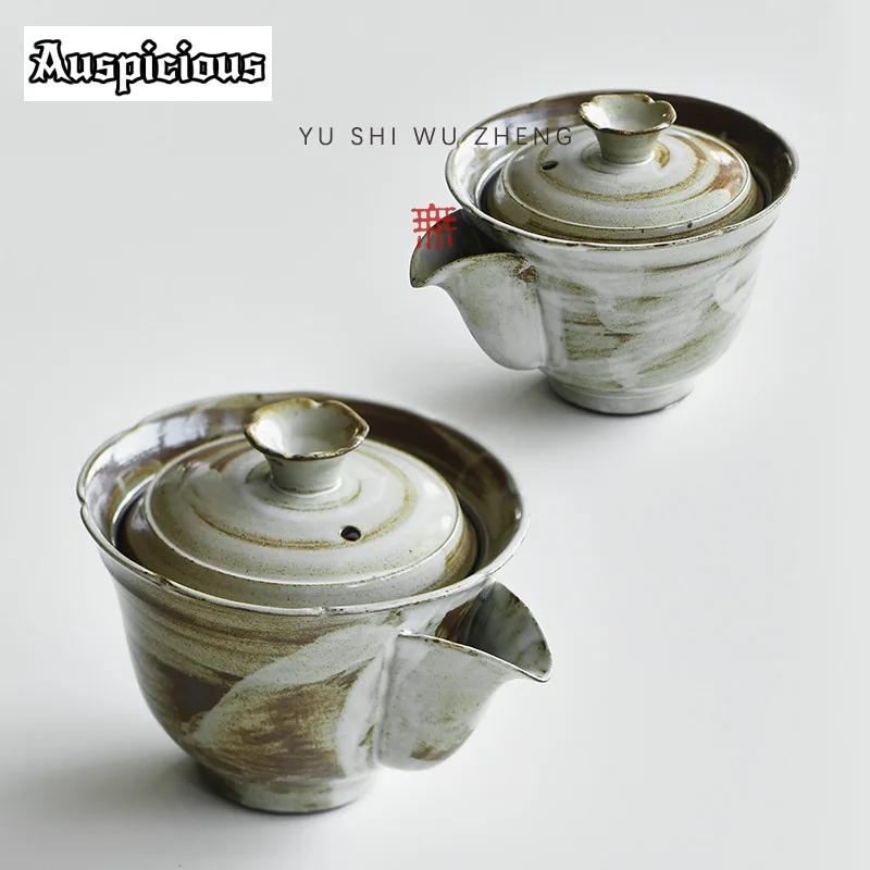 150ml Japanese Rough Pottery Hand Grab Pot Creative Matcha Glaze Pot Chinese Tea Making Infusions Kettle Kung Fu Teaware Gift